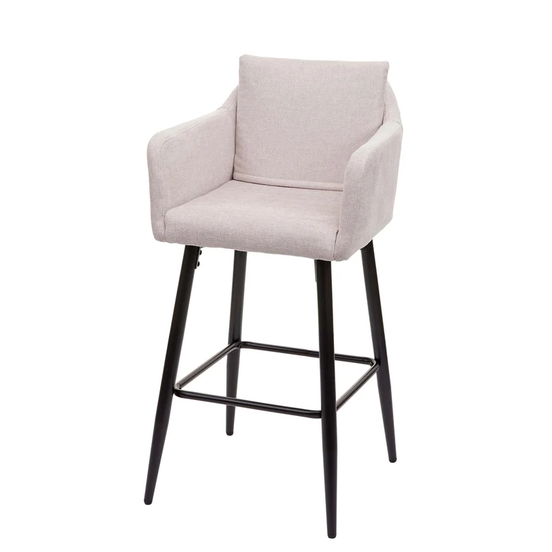 Tabouret de bar chaise haute comptoir avec repose-pieds en métal assise en tissu crème design moderne 04_0001244