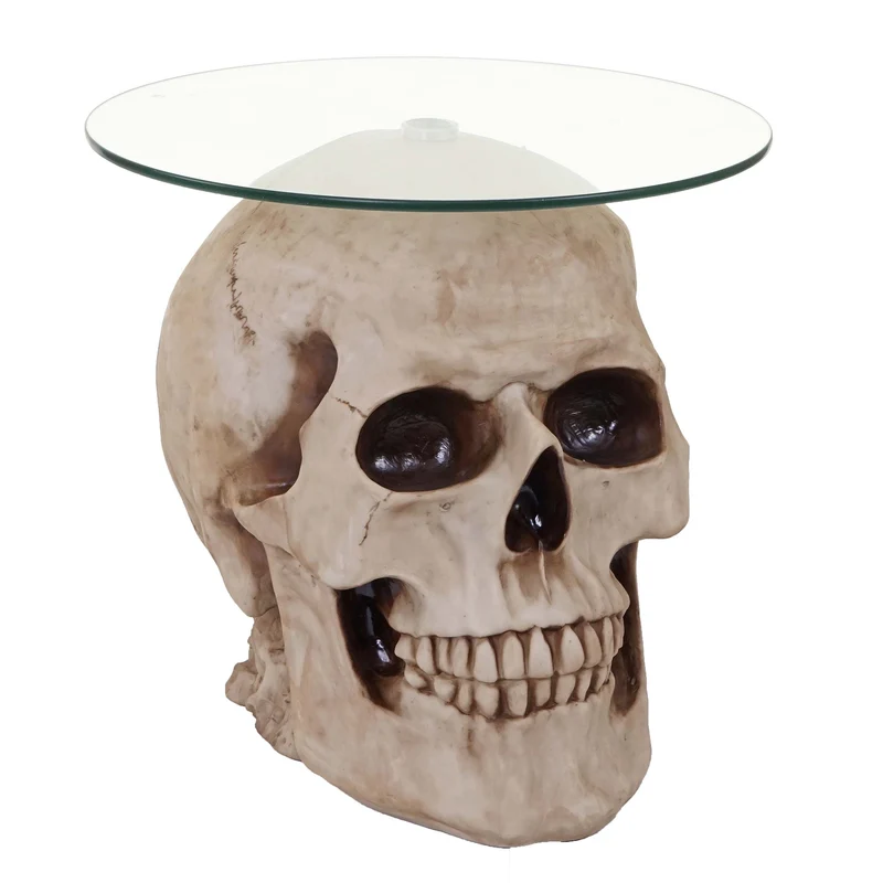 Table d'appoint Crâne HWC-A19, table en verre Table de salon Table basse Table basse, Polyresin Rond Ø55cm Nature 04_0005048