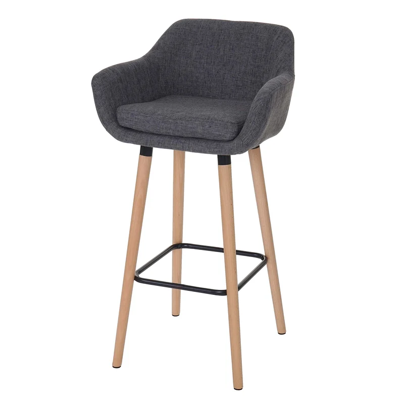 Tabouret de bar chaise de comptoir x1 avec repose-pieds en tissu gris style scandinave 04_0005300