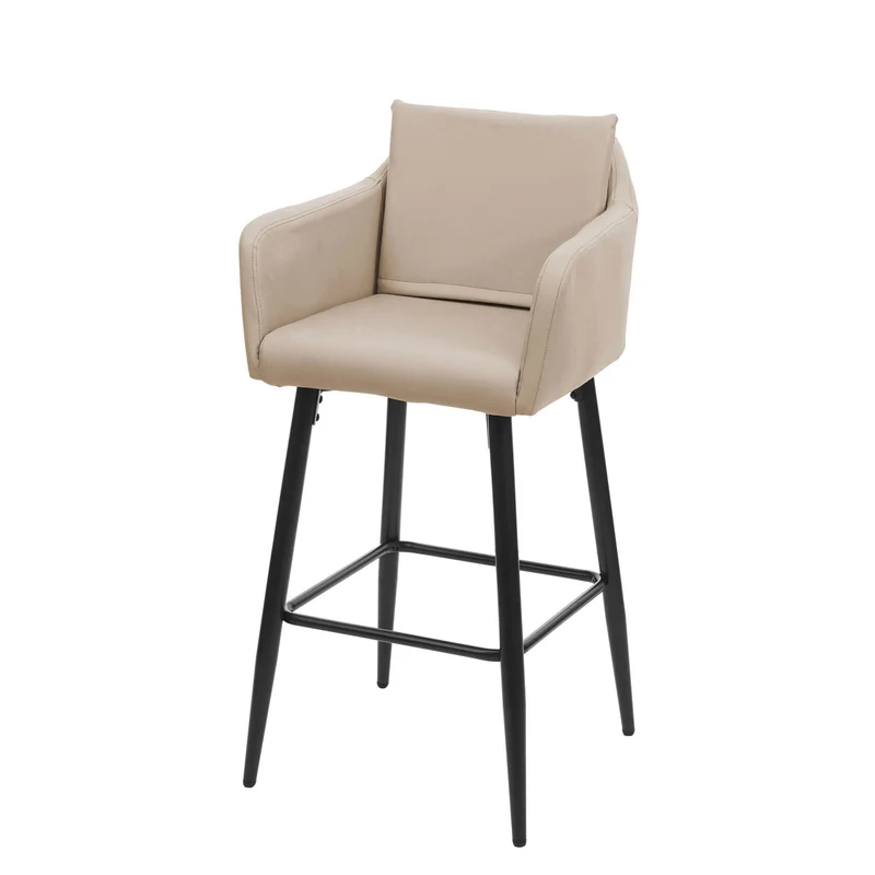 Tabouret de bar chaise haute comptoir avec repose-pieds en métal assise en synthétique taupe design moderne 04_0005293
