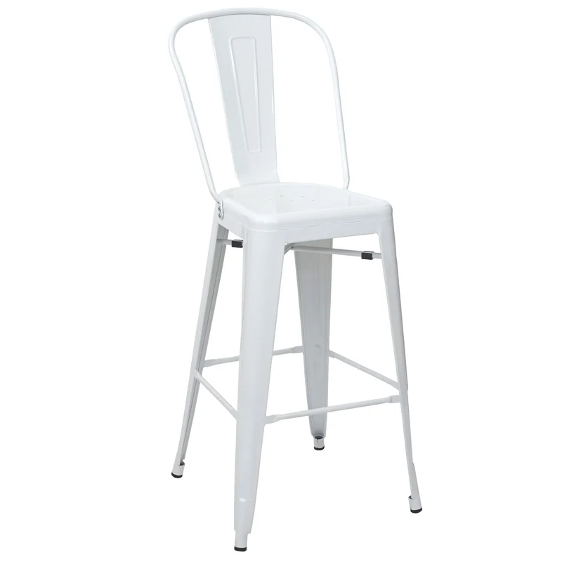 Tabouret de bar avec dossier design industriel en métal blanc avec repose-pieds 04_0005253