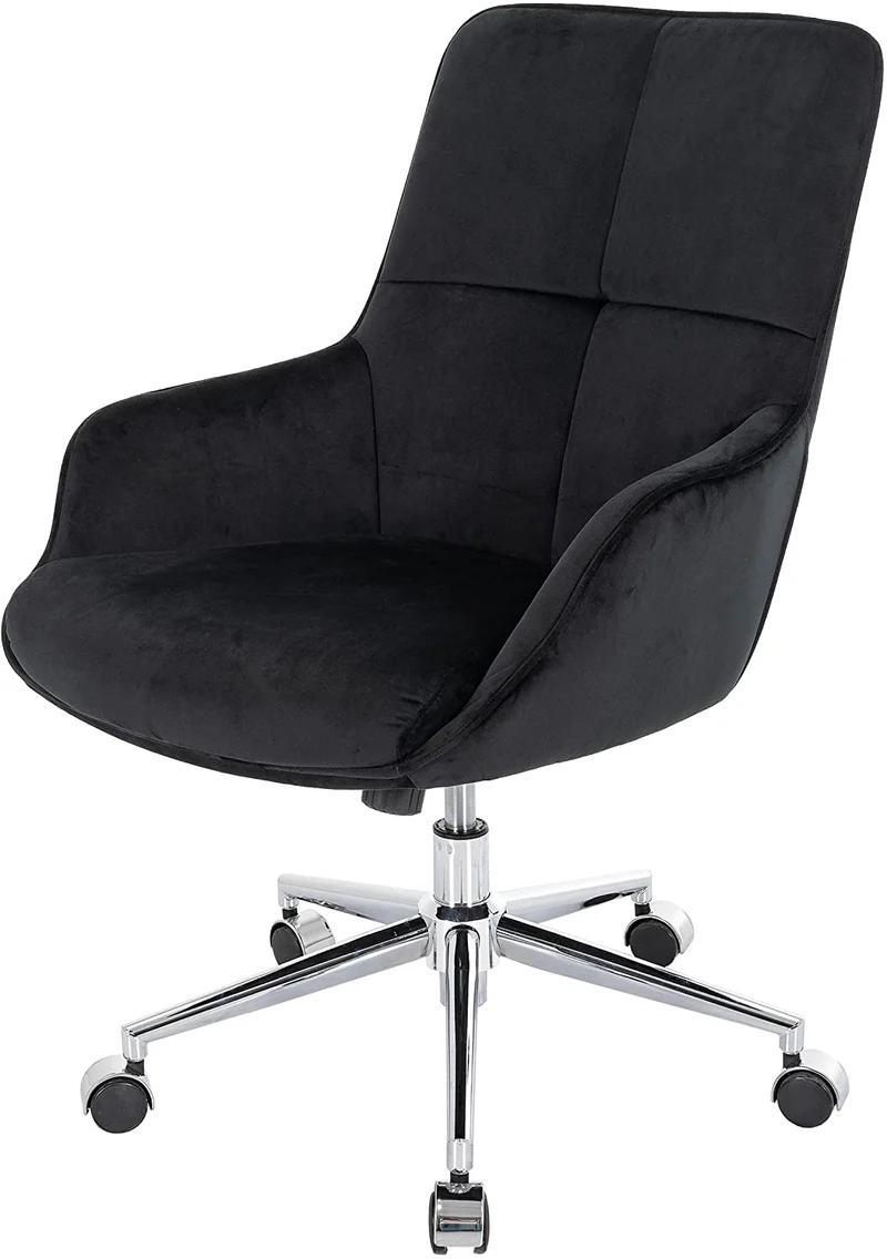 Chaise de bureau pivotante avec accoudoirs réglable en hauteur velours noir BUR04102