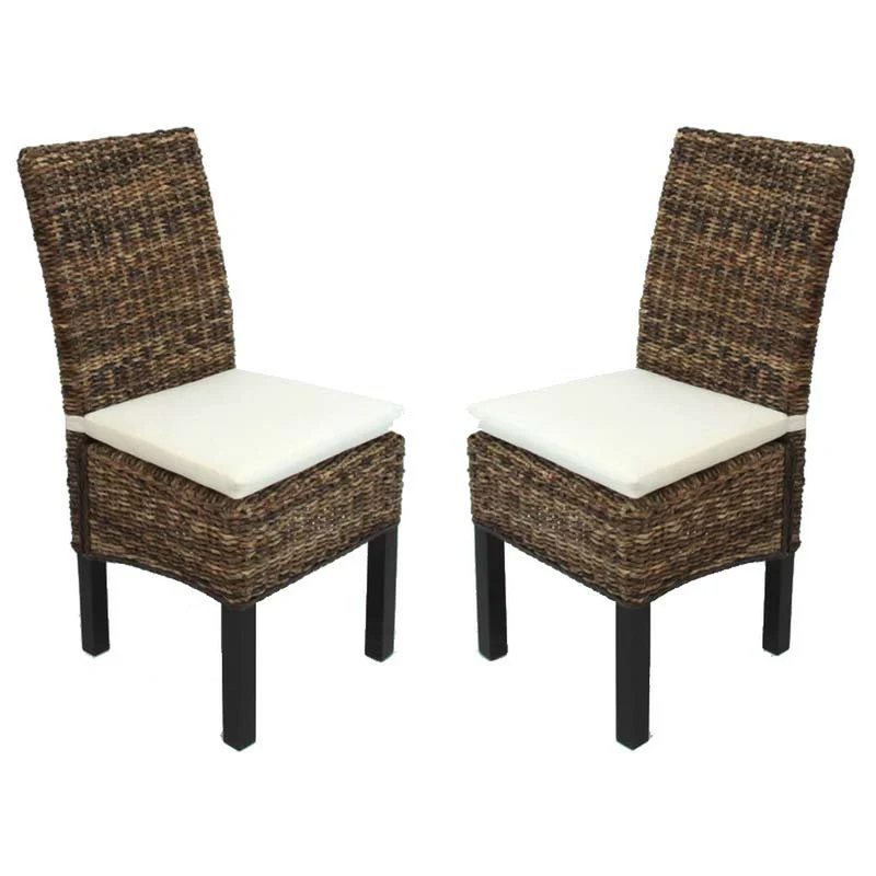 Lot de 2 chaises de salle à manger Bali en banane tresse sombre avec coussin design rustique 04_0000198