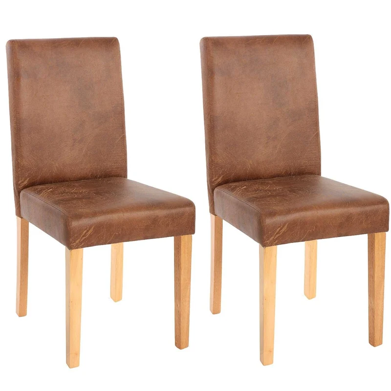 Lot de 2 chaises de salle à manger synthétique marron vieilli pieds clairs CDS04051