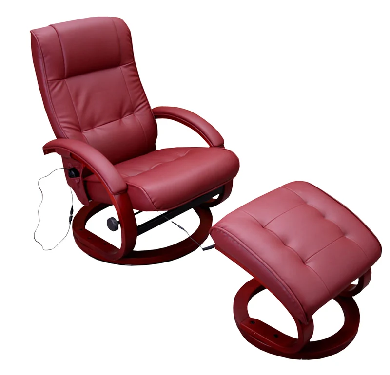 Fauteuil TV de massage relax fonction massage avec repose pieds synthétique bordeaux 04_0002014