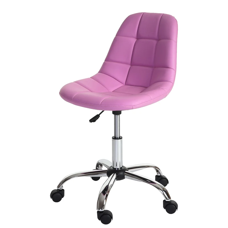 Chaise de bureau pivotante tabouret sur roulettes en synthétique rose 04_0002032