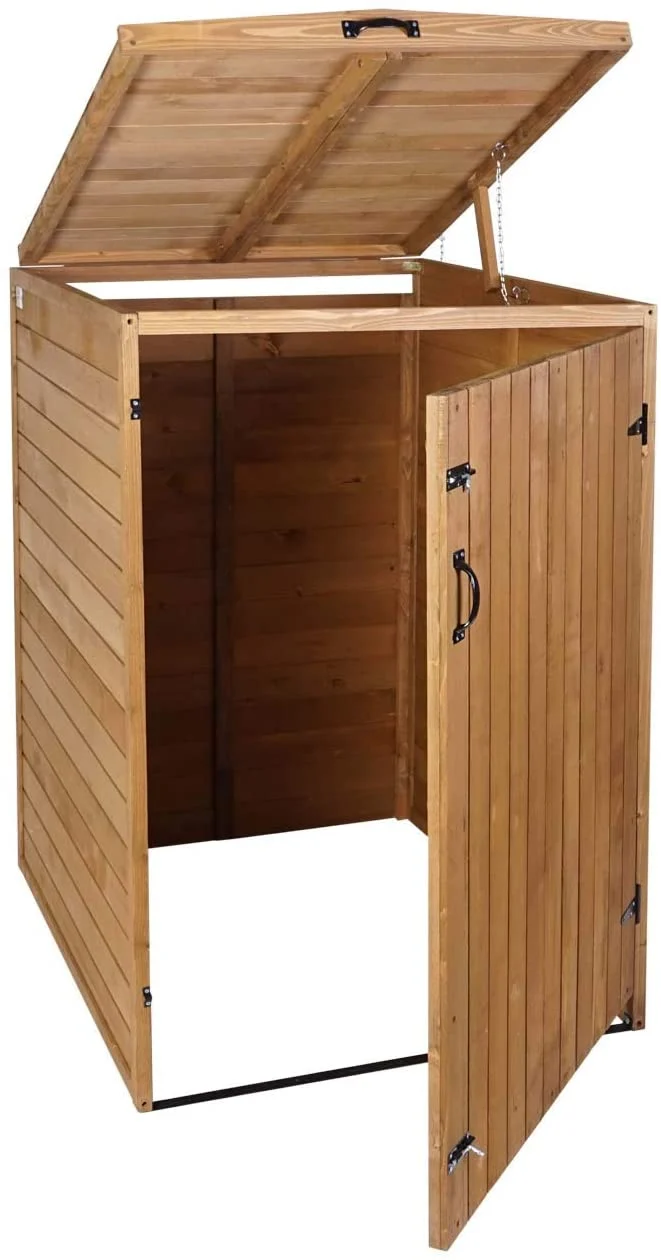Abri de poubelles extérieur conteneurs à ordures avec couvercle jusqu'à 2 bacs 126x79,5x98 cm en bois certifié FSC marron 04_0005589