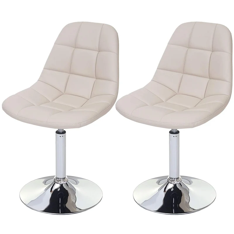 2x chaises de salle à manger en synthétique crème pied chromé pivotant CDS04421