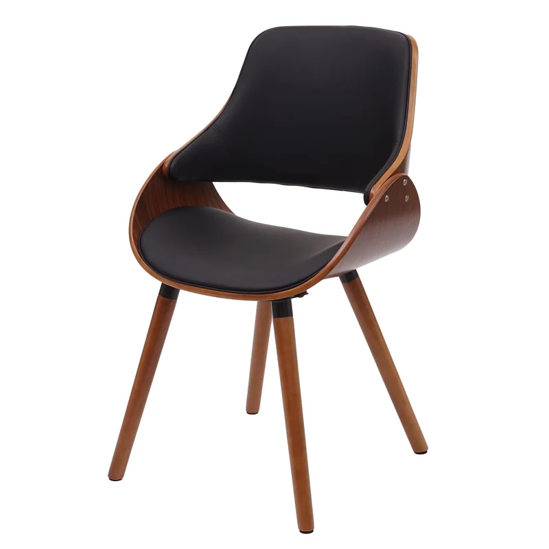 Chaise de salle à manger cuisine design rétro en synthétique noir pieds en bois marron 04_0002218