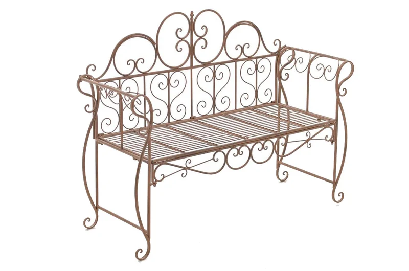 Banc de jardin design rustique largeur 128 cm en métal marron vieilli 10_0002938