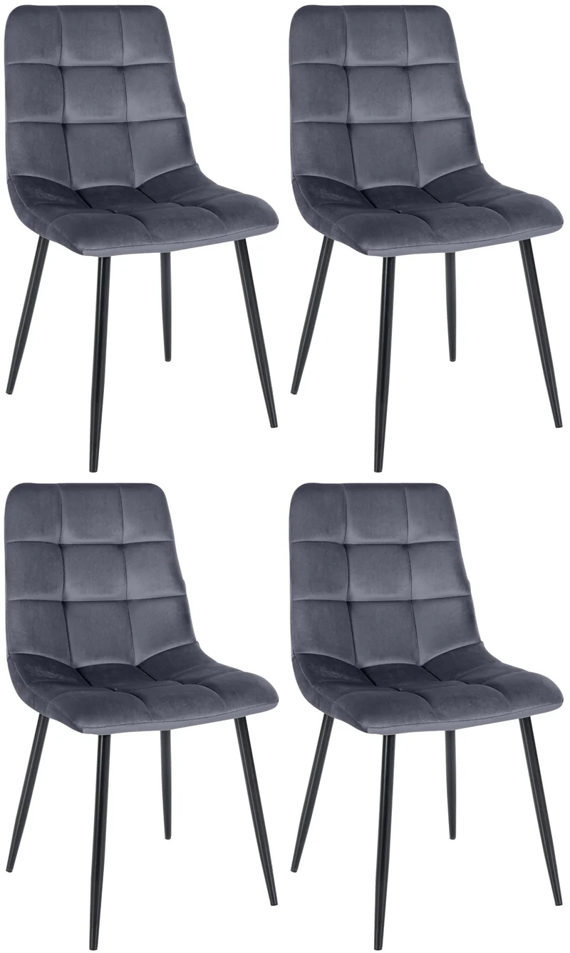 Lot de 4 chaises de salle à manger style moderne et confortable en tissu velours gris foncé et métal noir 10_0001782