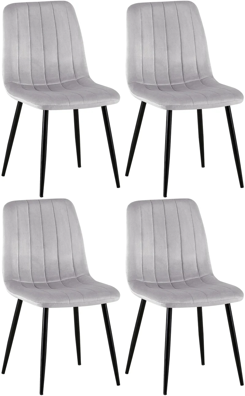 Lot de 4 chaises de salle à manger couture décorative vertical assise en velours gris et pieds en métal noir 10_0001865