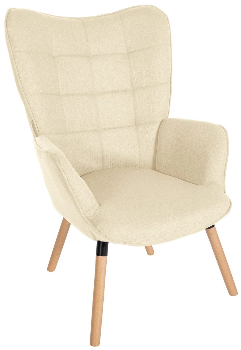 Fauteuil de lecture chambre lounge rembourré revêtement en tissu crème pieds en bois 10_0003623