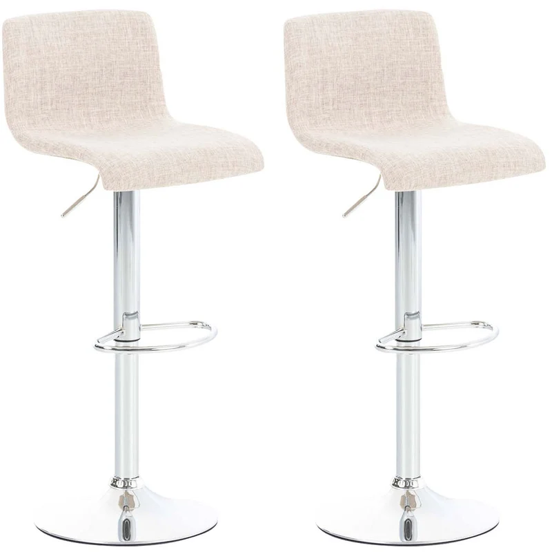 Set de 2 tabourets de bar repose-pied confortable en tissu crème et métal chromé 10_0004205