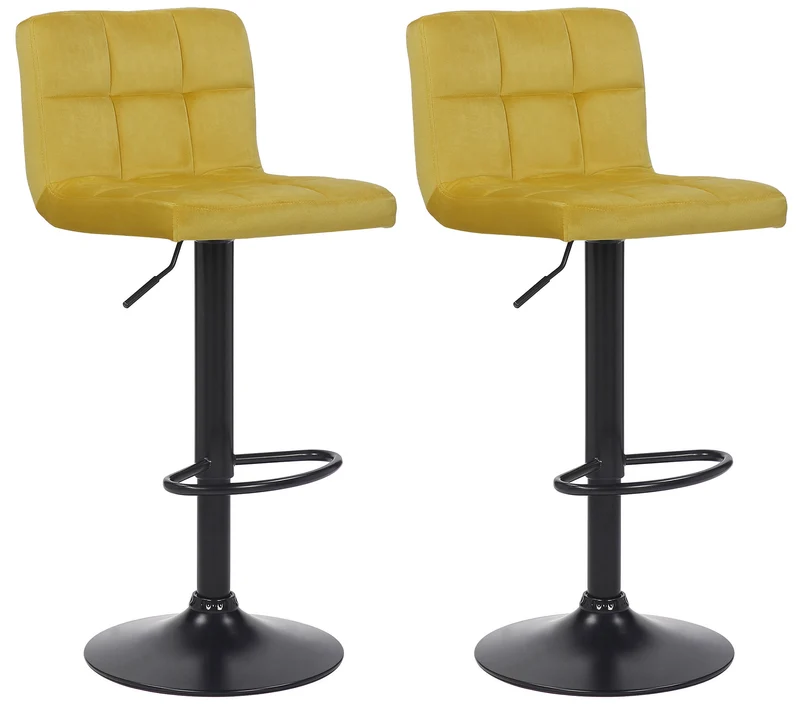 Lot de 2 tabourets de bar en velours jaune coutures décoratives piètement métal noir 10_0004148
