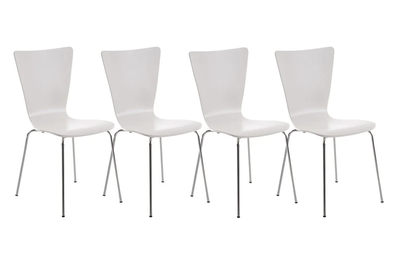 Lot de 4 chaises de cuisine salle à manger empilable en bois blanc et structure stable à quatre pieds en métal 10_0003166