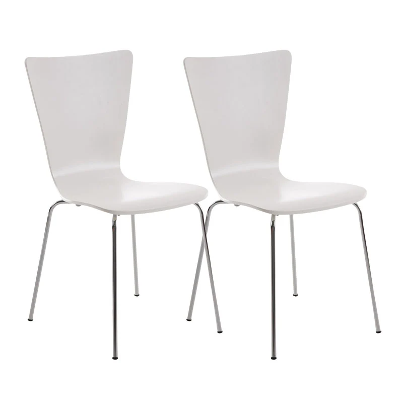 Lot de 2 chaises de cuisine salle à manger empilable en bois blanc et structure stable à quatre pieds en métal 10_0003076