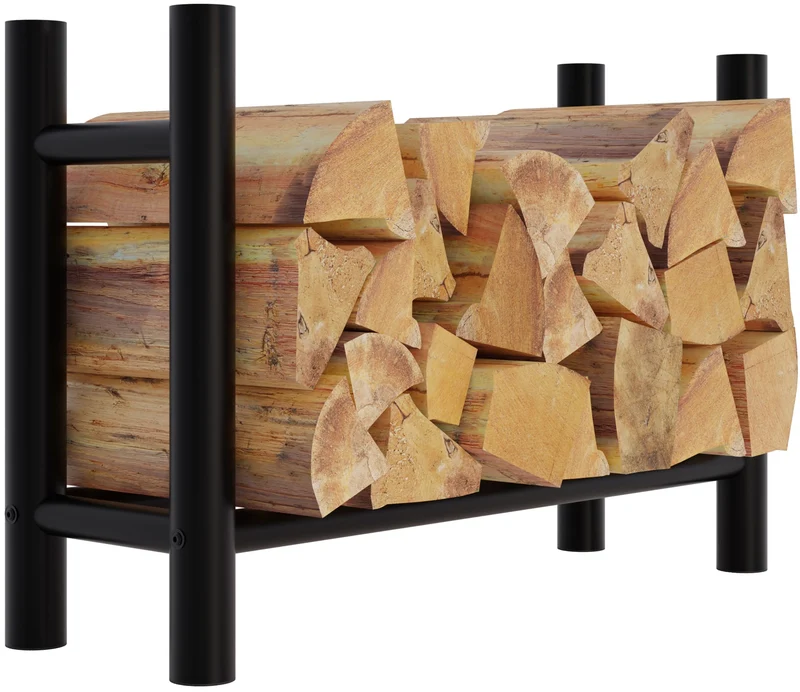 Range-bûches support bois de cheminée pour intérieur pieds ronds 80x60 cm en métal noir 10_0003571
