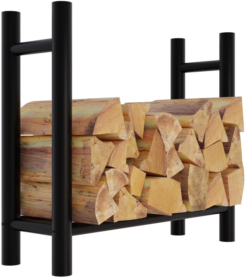 Range-bûches support bois de cheminée pour intérieur pieds ronds 80x80 cm en métal noir 10_0003572