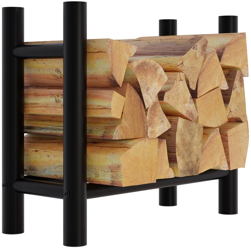 Range-bûches support bois de cheminée pour intérieur pieds ronds 80x60 cm en métal noir 10_0003570