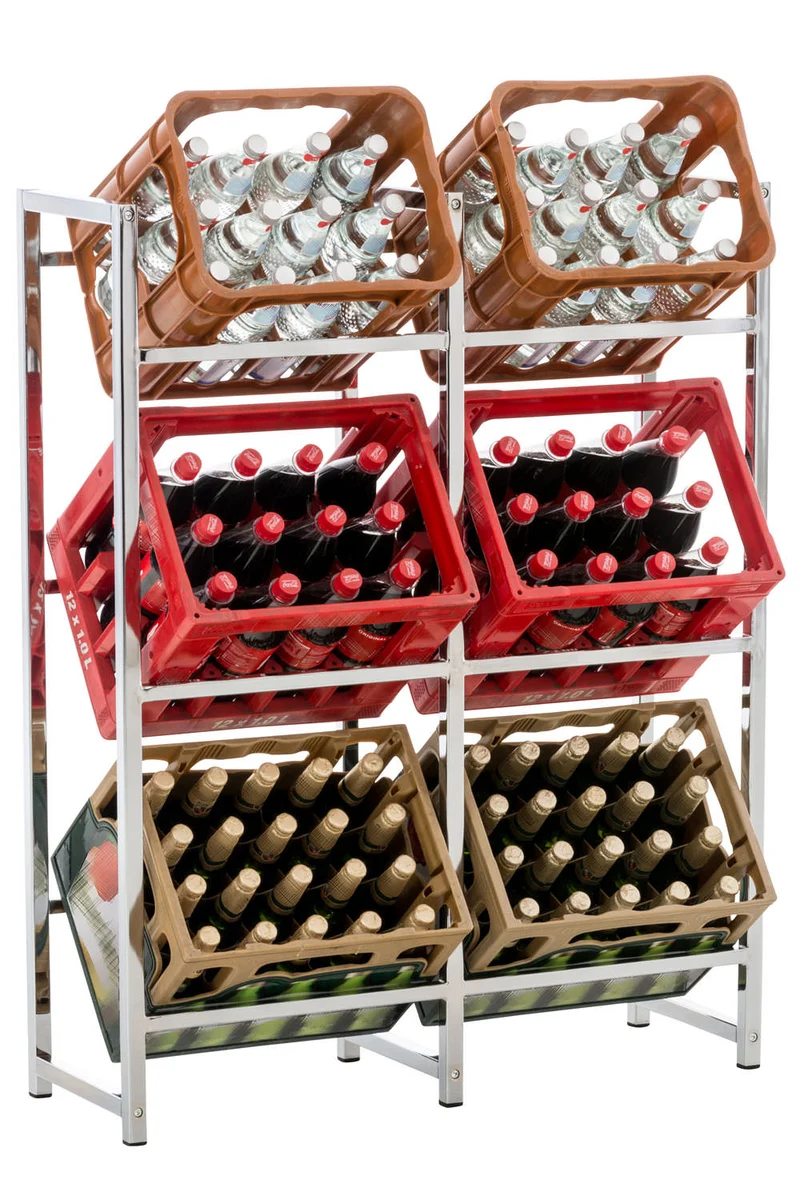 Étagère pour caisses à boissons 91x112 cm pour 6 caisses support rangement étagère sur pied en métal chromé 10_0003215
