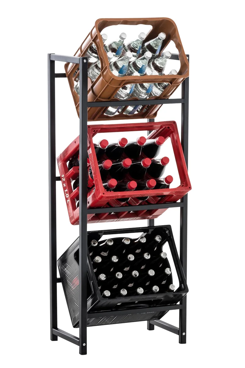 Étagère pour caisses à boissons 116x47 cm pour 3 caisses support rangement étagère sur pied en métal noir 10_0003146