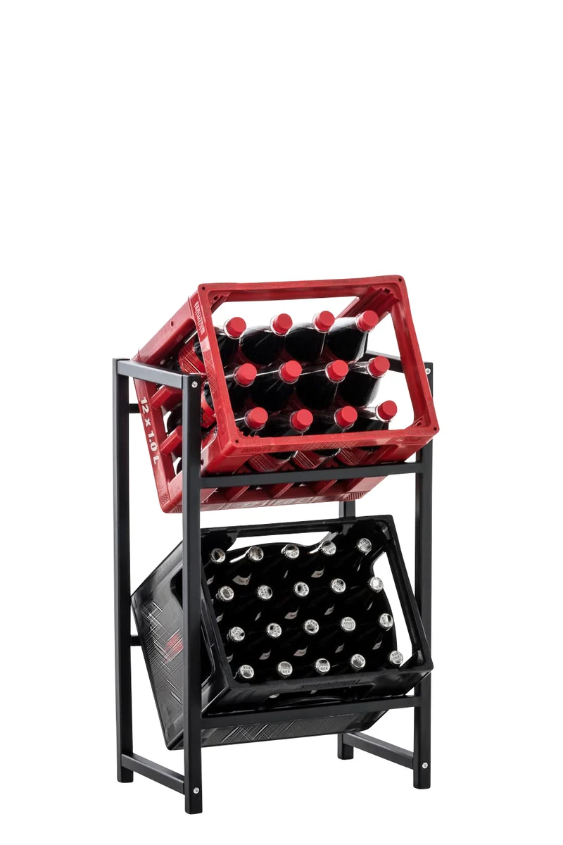 Étagère pour caisses à boissons 75x47 cm pour 2 caisses support rangement étagère sur pied en métal noir 10_0003067