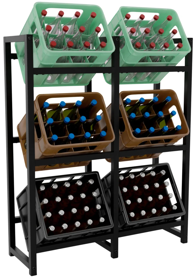 Étagère pour 6 caisses à boissons rangement support bouteilles 117x91 cm en métal noir 10_0003219