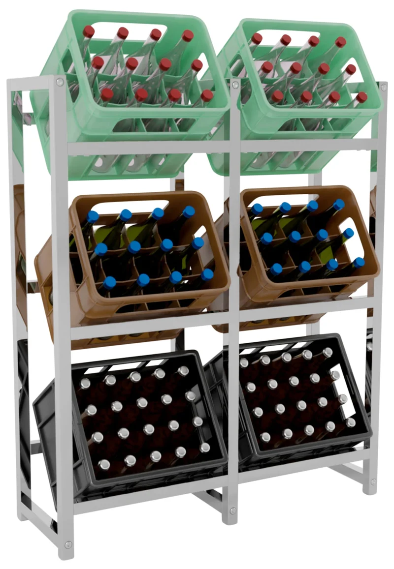 Étagère pour 6 caisses à boissons rangement support bouteilles 117x91 cm en métal chromé 10_0003216