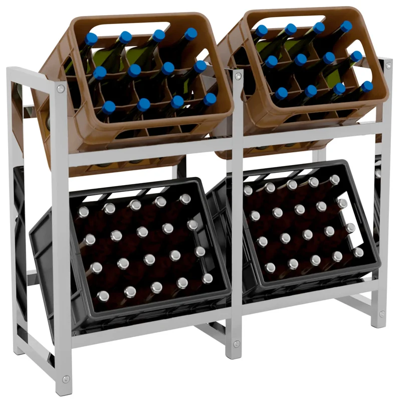Étagère pour 4 caisses à boissons rangement support bouteilles 91x76 cm en métal chromé 10_0003159