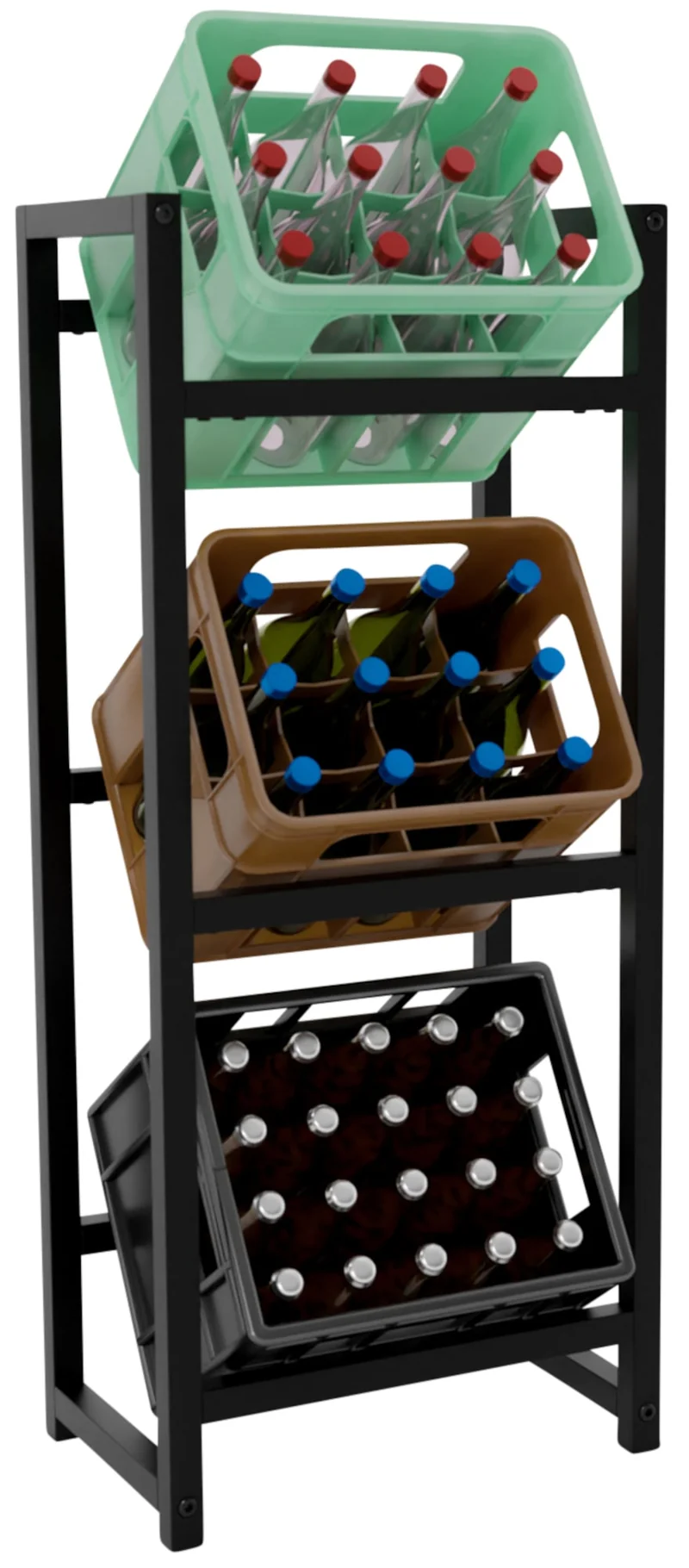 Étagère pour 3 caisses à boissons rangement support bouteilles 117x47 cm en métal noir 10_0003152