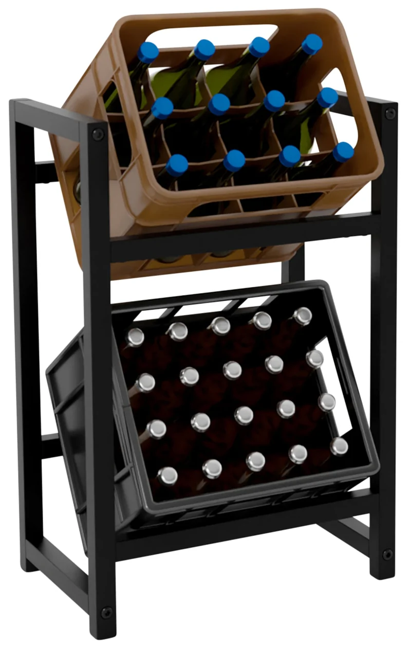 Étagère pour 2 caisses à boissons rangement support bouteilles 47x76 cm en métal noir 10_0003072
