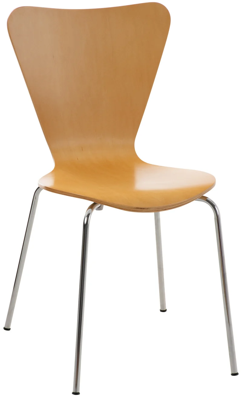 Chaise de cuisine salle à manger x1 empilable dossier triangle en bois clair et métal chromé 10_0003327