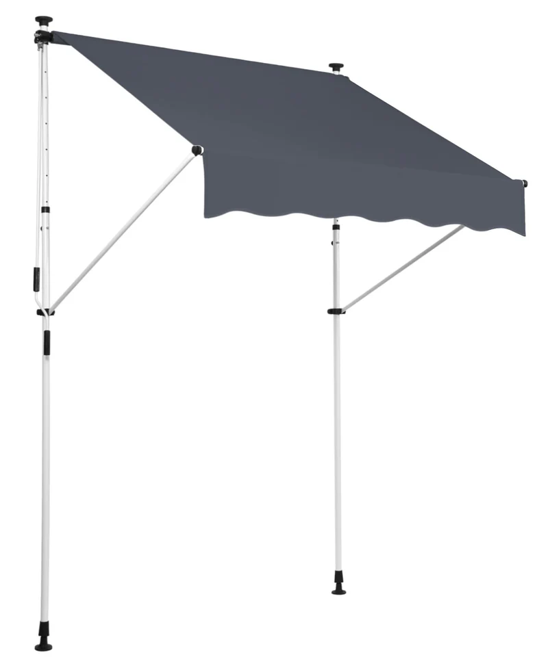 Store banne terrasse auvent à pince avec pied réglable installation sans perçage largeur 350 cm tube en acier tissu anthracite 10_0002971