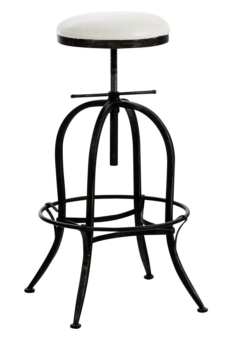 Tabouret de bar design industriel hauteur réglable en métal bronze et assise PVC blanc 10_0005359