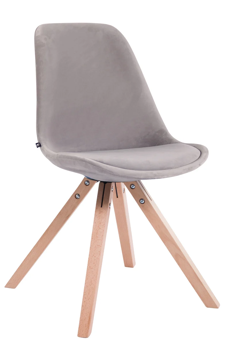 Chaise de salle à manger design scandinave en velours gris et pieds en bois clair forme carré 10_0003439