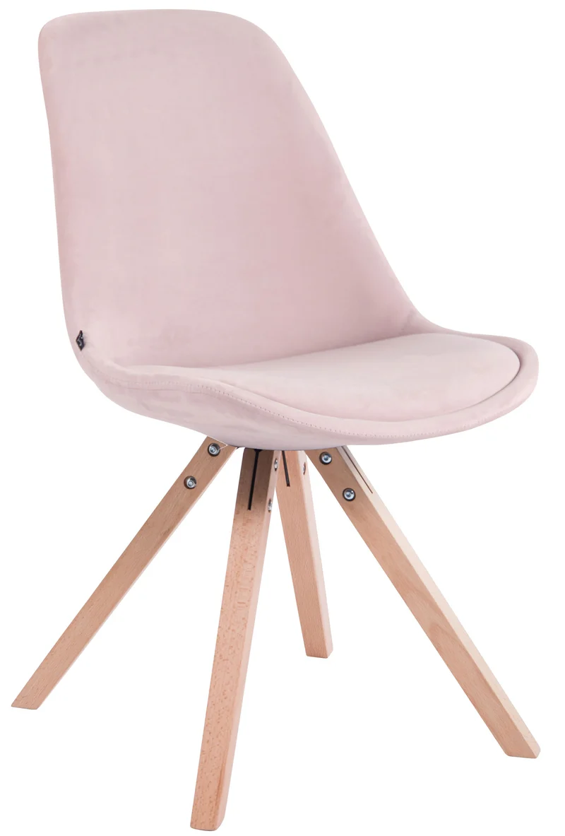 Chaise de salle à manger design scandinave en velours rose et pieds en bois clair forme carré 10_0003440