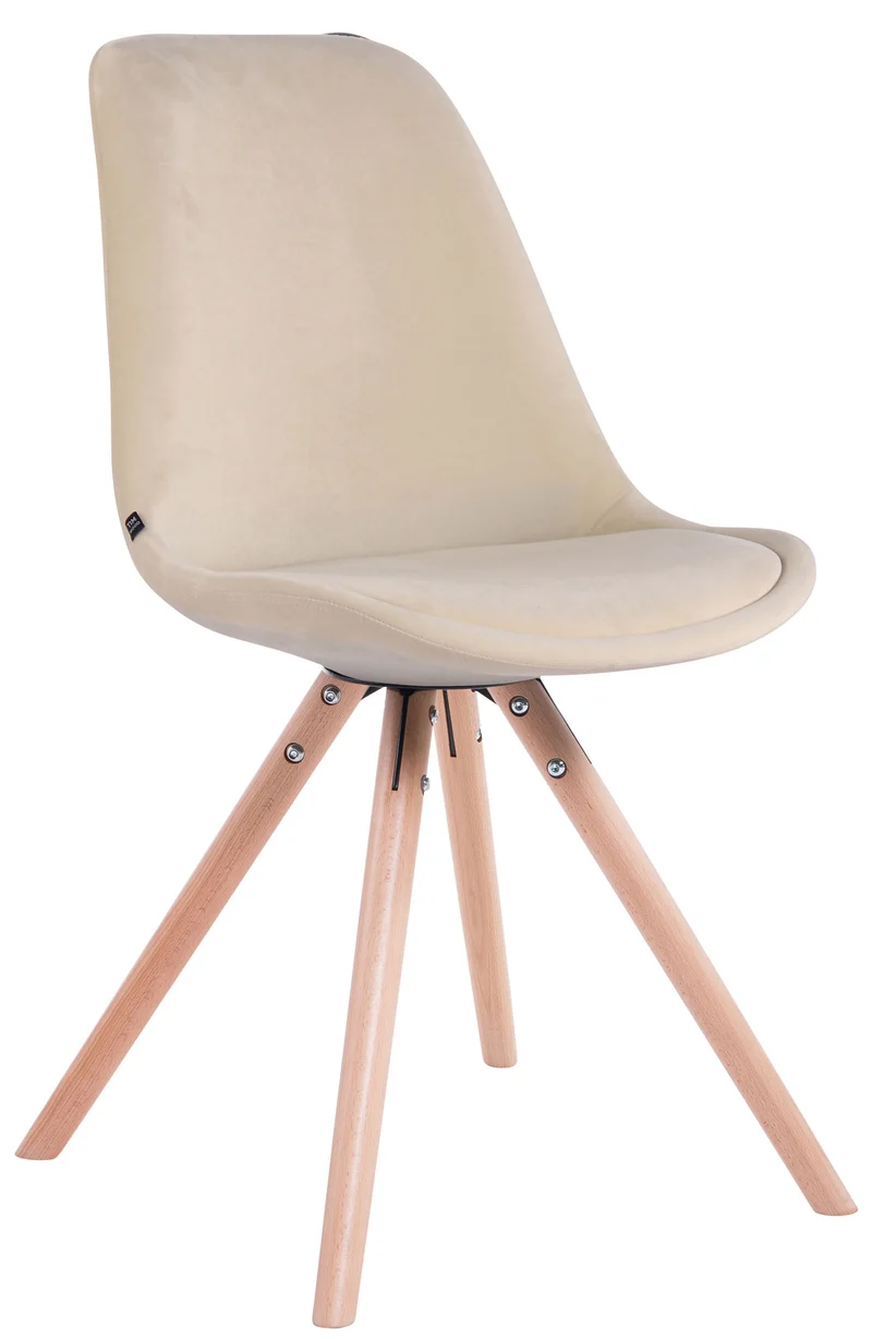Chaise de salle à manger design scandinave en velours crème et pieds en bois clair forme rond 10_0003433