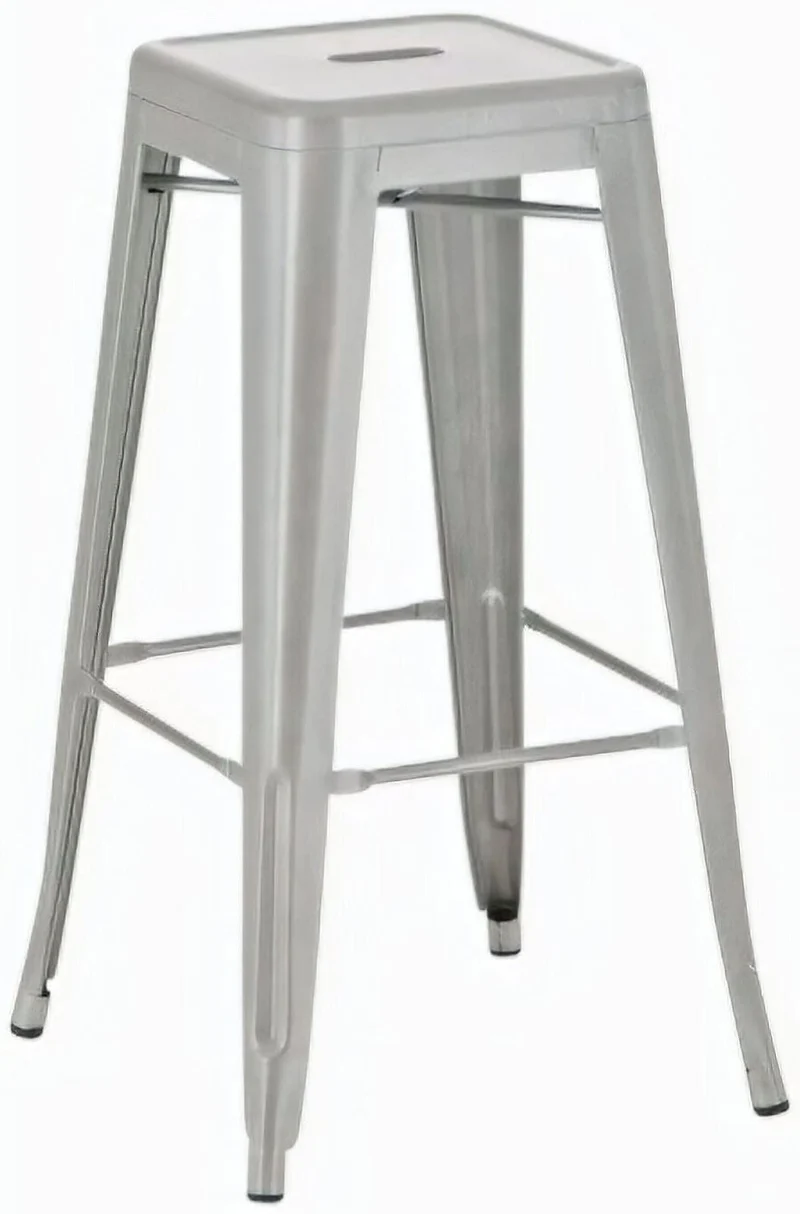 Tabouret de bar x1 avec repose-pieds design industriel en métal argenté 10_0005005
