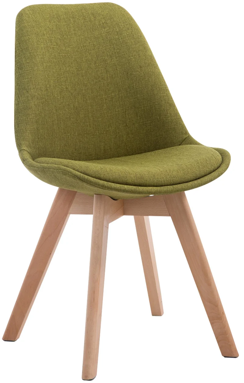 Chaise de salle à manger x1 design scandinave en tissu vert et piètement à 4 pieds en bois clair 10_0003275