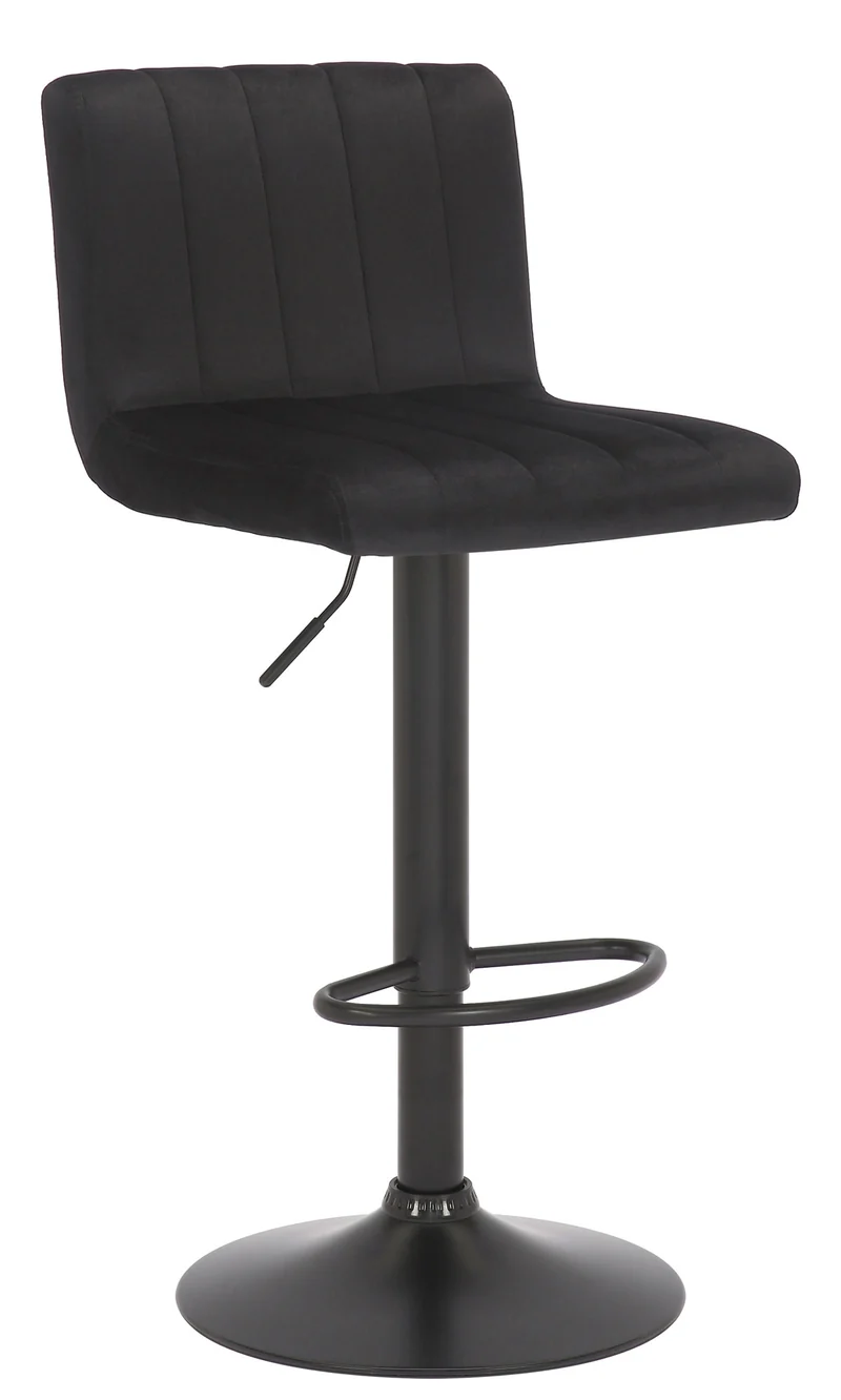 Tabouret de bar x1 pivotant hauteur réglable assise surpiqué en velours noir et métal noir 10_0004998