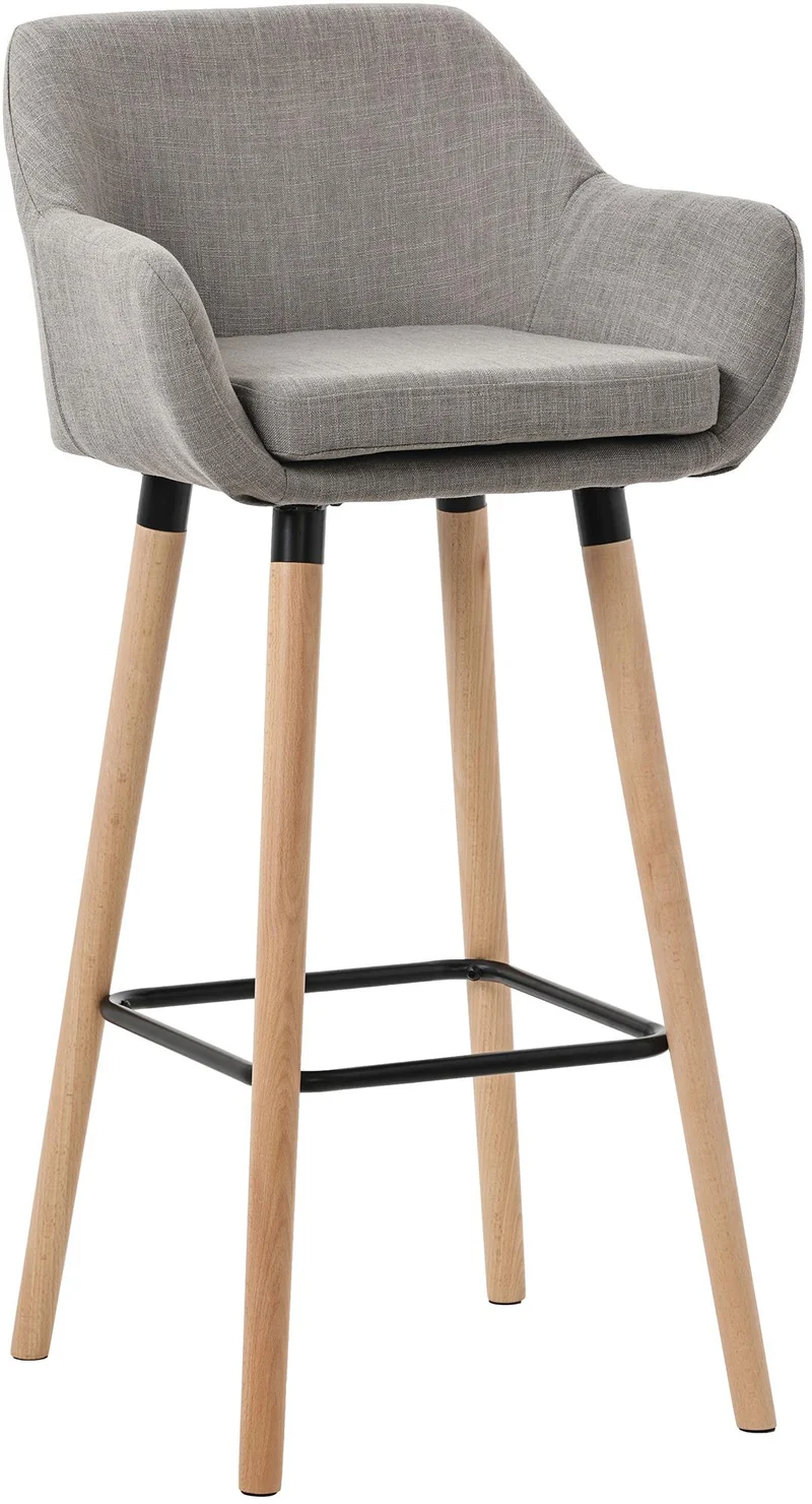 Tabouret de bar lounge x1 design scandinave assise en tissu gris pieds en bois repose-pieds en métal 10_0004917