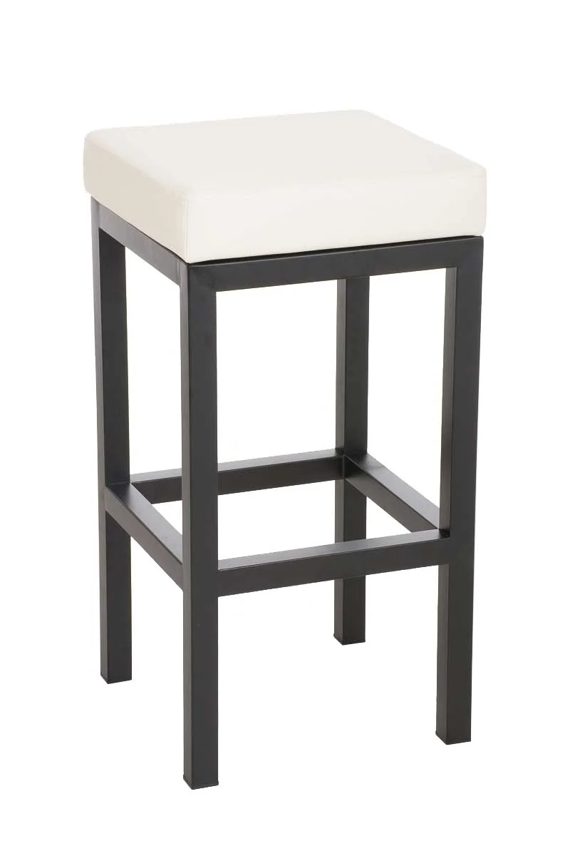 Tabouret de bar x1 avec repose-pieds design simple hauteur d'assise 80 cm en PVC crème et support en métal noir 10_0005407