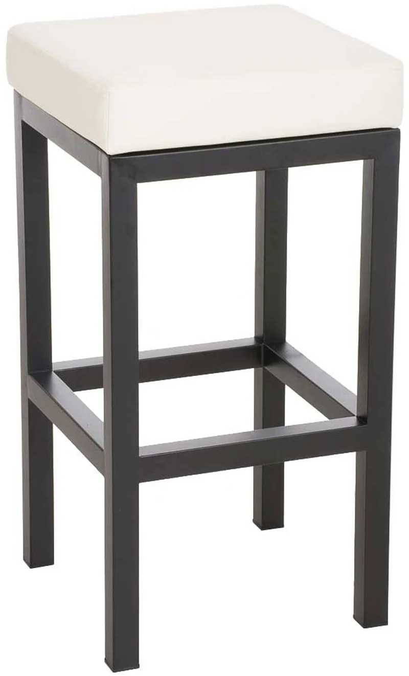 Tabouret de bar x1 avec repose-pieds design simple hauteur d'assise 85 cm en PVC crème et support en métal noir 10_0005411