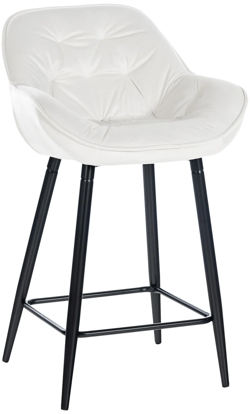 Tabouret de bar chaise haute x1 assise effet capitonnée en velours blanc crème et métal noir 10_0004884