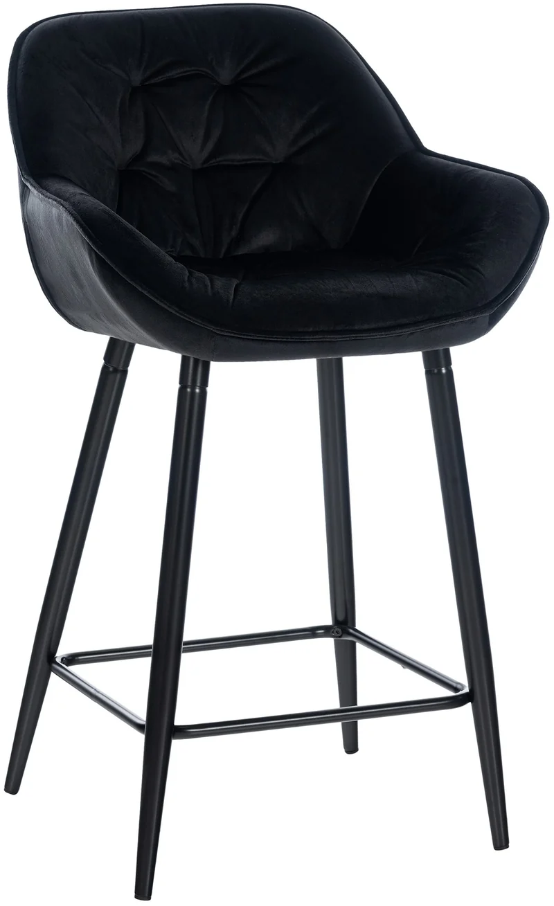 Tabouret de bar chaise haute x1 assise effet capitonnée en velours noir et métal noir 10_0004891
