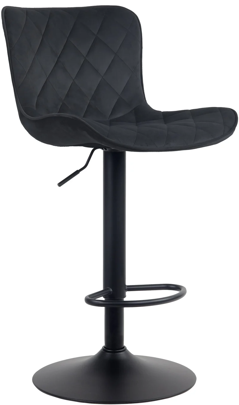 Tabouret de bar x1 coutures décoratives pied trompette hauteur réglable en métal noir assise en velours noir 10_0004860