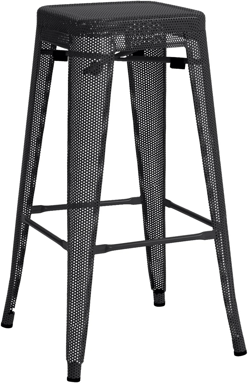 Tabouret de bar avec repose-pieds design industriel empilable en métal perforé noir 10_0004867