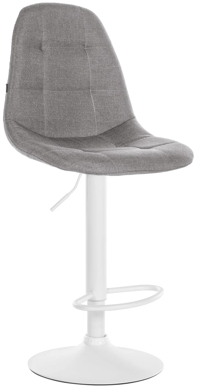 Tabouret de bar x1 avec repose-pieds hauteur réglable pivotant assise en tissu gris cadre métallique blanc 10_0004852