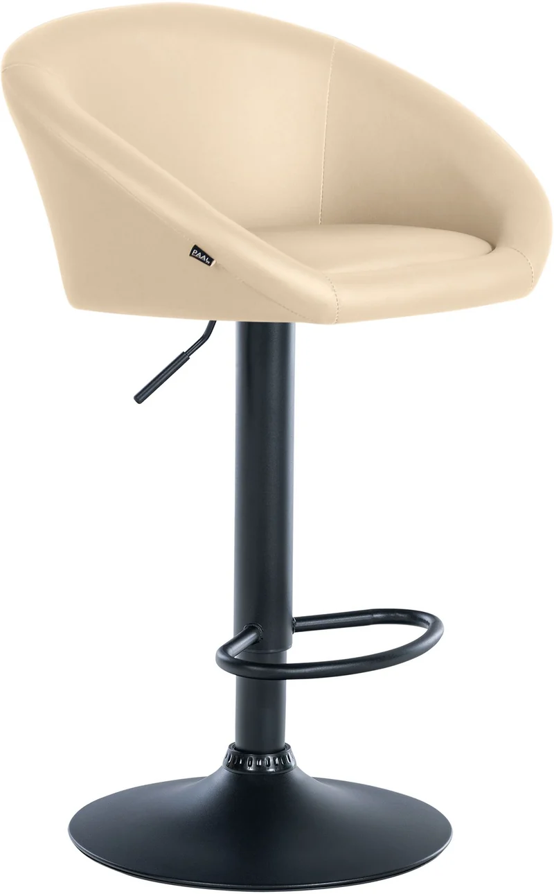 Tabouret de bar assise pivotante à 360° hauteur réglable en PVC crème piètement en métal noir 10_0004764